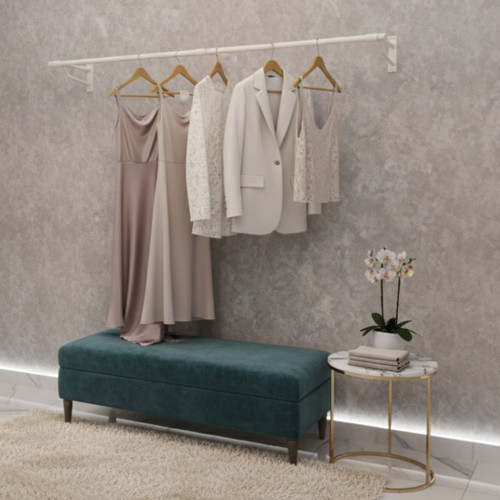 2m White Heavy Duty Wall-Mounted Hanging Clothes Rail with 3 Support Arms