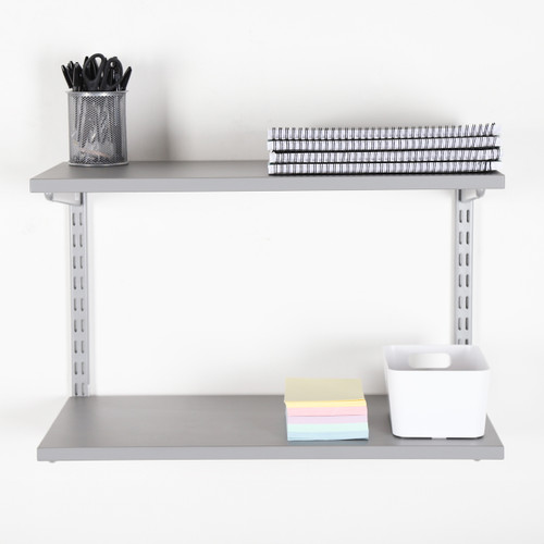 Silver Wooden Twin Slot Shelving Kit - 2 Dark Grey Wooden Shelves Silver Wooden Twin Slot Shelving Kit - 2 Dark Grey Wooden Shelves