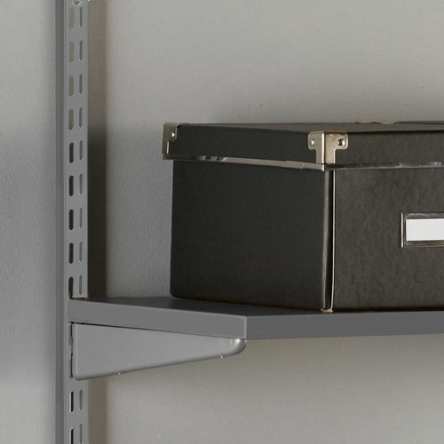 Silver Twin Slot Shelving Kit - H1600mm - 4 Dark Grey Wooden Shelves Silver Twin Slot Shelving Kit - H1600mm - 4 Dark Grey Wooden Shelves