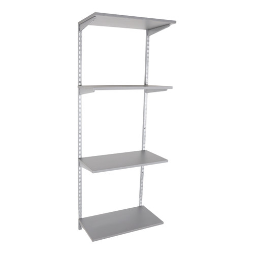 Silver Twin Slot Shelving Kit - H1600mm - 4 Dark Grey Wooden Shelves Silver Twin Slot Shelving Kit - H1600mm - 4 Dark Grey Wooden Shelves