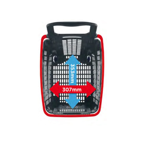 Pack of 6 Large Red Plastic Shopping Basket With Wheels And Fixed Handle - 65L