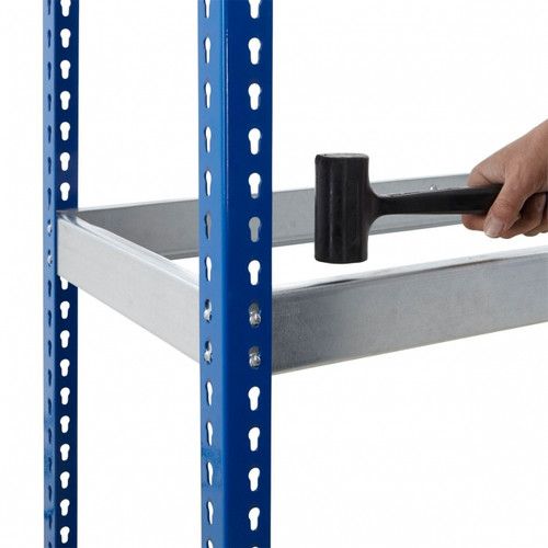 Blue & Galvanised Heavy Duty Warehouse Shelving Unit With Steel Shelves - Up to 330Kg UDL Per Shelf - 2440mm High