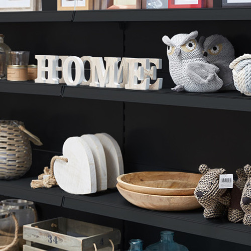 Black Retail Shelving Modular Wall Unit Extension Bay - H1800mm, 4 x 370mm Shelves Black Retail Shelving Modular Wall Unit Extension Bay - H1800mm, 4 x 370mm Shelves