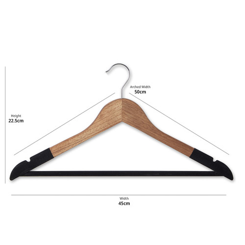 Vintage Style Wooden Suit Hangers with Black Velvet Flocking - Trouser Bar and Shoulder Notches