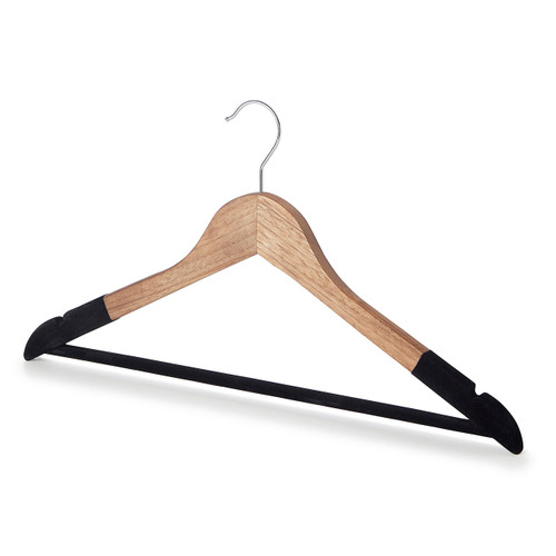 Vintage Style Wooden Suit Hangers with Black Velvet Flocking - Trouser Bar and Shoulder Notches