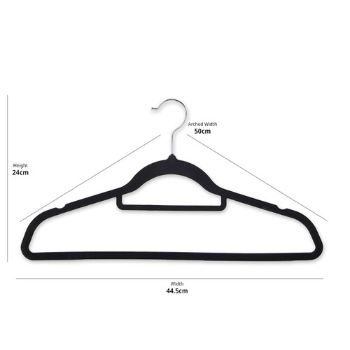 Black Velvet Ultra-Slim Hangers with Accessory Bar - Trouser Bar and Shoulder Notches