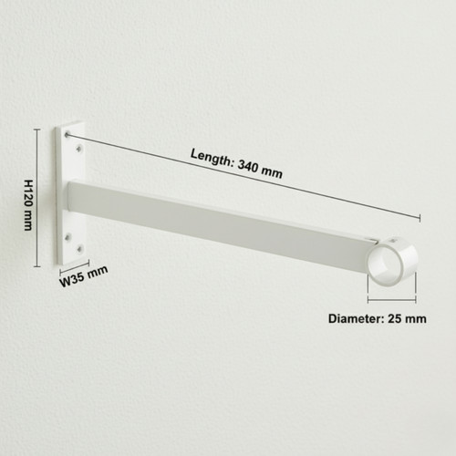 White Support Arm For up to 25mm Diameter tube - Wall fix