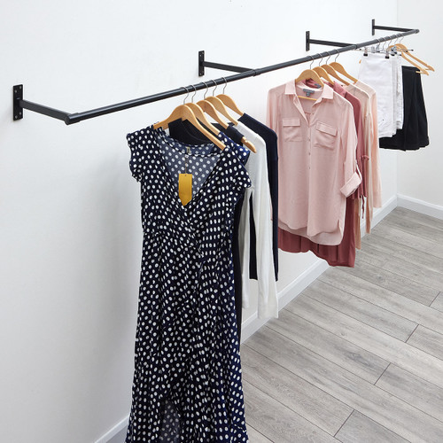 3m Wall-Mounted Black Hanging Clothes Rail with 4 Support Arms