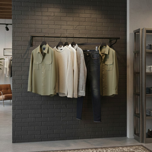 1m Heavy Duty Black Wall-Mounted Hanging Clothes Rail with 2 Support Arms