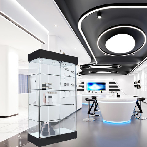 Skyline 360 Black Frameless Tower Showcase All-Glass Display - Double Door