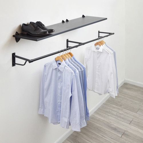 Black Wooden Shelf and Clips with Black Hanging Rail