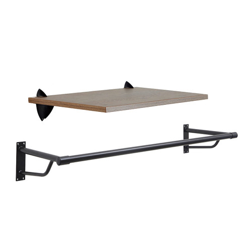 Eternity Oak Wooden Shelf and Clips with Black Hanging Rail