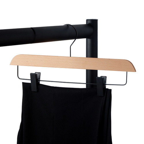 Natural Beech Wood Ultra-Slim Straight Trouser Hangers with Black Hook & Clips