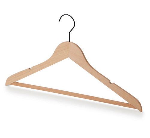 Natural Beech Wood Ultra-Slim Flat Hangers with Trouser Bar and Shoulder Notches