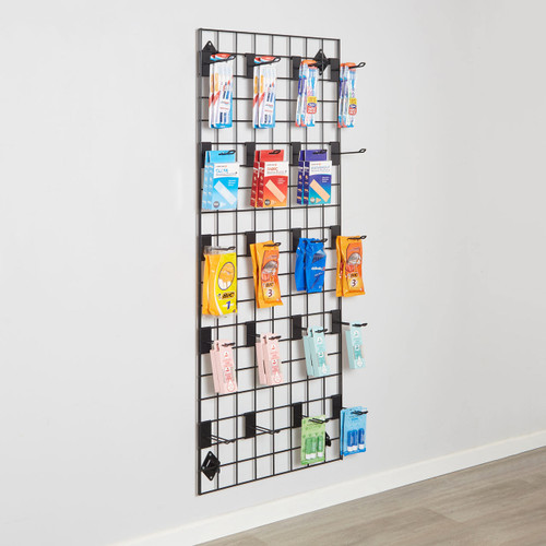 Black 5ft Wall-Mounted Grid Mesh Display with 20 x Euro Hooks