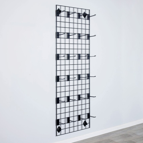 Black 6ft Wall-Mounted Grid Mesh Display with 24 x Euro Hooks