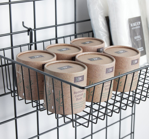 Black 6ft Wall-Mounted Grid Mesh Display with 4 x Wire Baskets, 4 x Euro Hooks