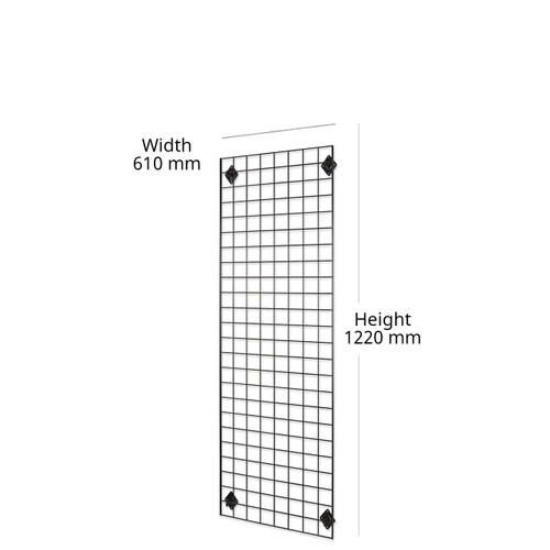 Black 4ft Wall-Mounted Grid Mesh Display with 3 x Wire Baskets