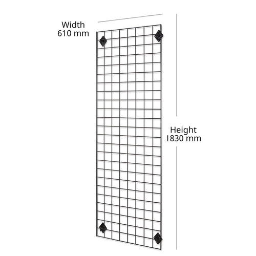 Black 6ft Wall-Mounted Grid Mesh Display with 4 x Wire Baskets