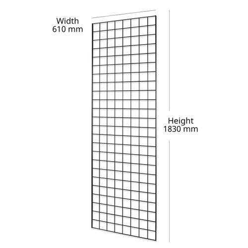 Black 6ft Wall-Mounted Grid Mesh Display with 4 x Wire Baskets