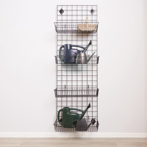 Black 6ft Wall-Mounted Grid Mesh Display with 4 x Wire Baskets