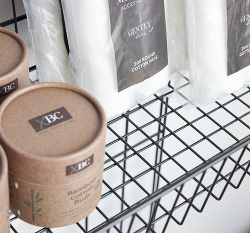 Black 6ft Double-Sided Grid Mesh Display With 2 x Wire Baskets, 40 x Single Arms