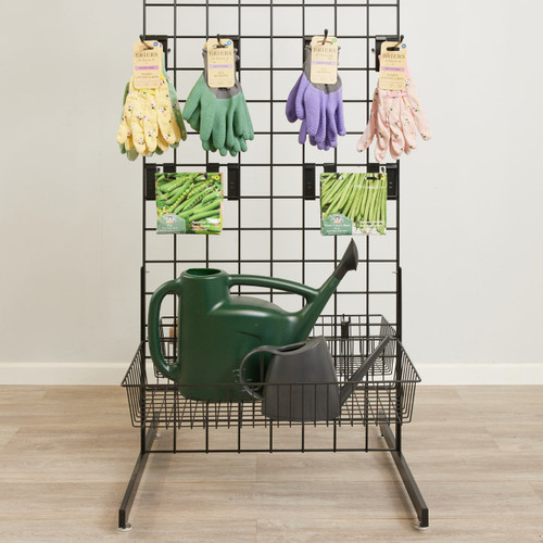 Black 6ft Double-Sided Grid Mesh Display With 2 x Wire Baskets, 40 x Single Arms