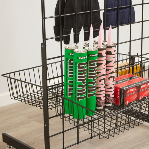 Black 6ft Double-Sided Grid Mesh Display With 2 x Wire Baskets, 40 x Single Arms