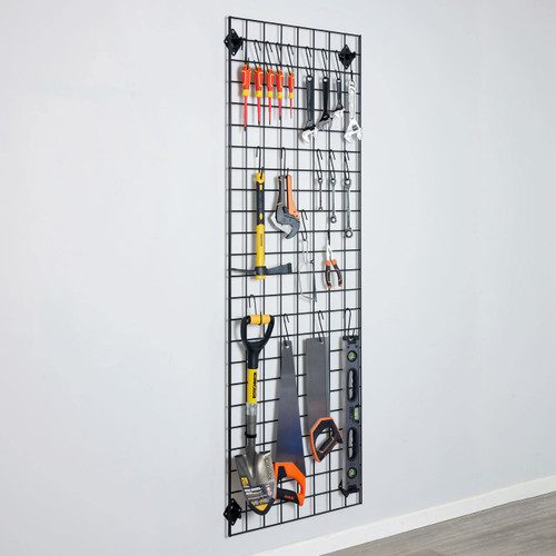 Black 6ft Wall-Mounted Grid Mesh Display with 20 S-Hooks
