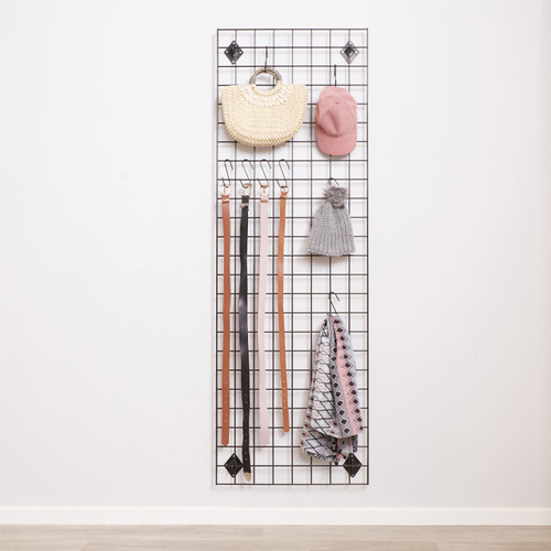 Black 6ft Wall-Mounted Grid Mesh Display with 20 S-Hooks