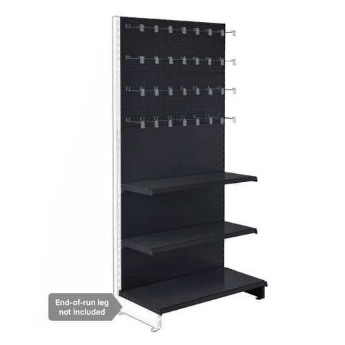 Black Retail Shelving Wall Unit - Perforated Back Panels - 2 Shelves And 32 Hooks - H2100mm