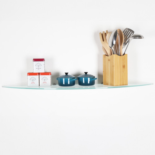 Transparent Wall-mounted Half Moon Glass Shelf With Brackets - 8mm Thickness - 900mm x 200mm