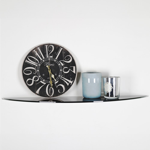 Black Wall-mounted Half Moon Glass Shelf With Brackets - 8mm Thickness - 900mm x 200mm