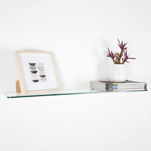 Transparent Wall-mounted Rectangle Glass Shelf With Brackets - 600 x 200mm x 8mm Thickness