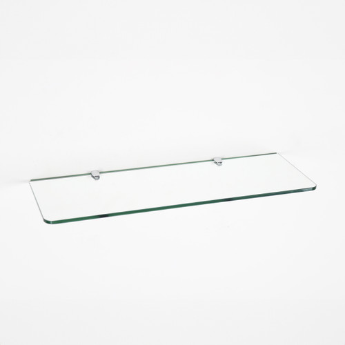 Transparent Wall-mounted Rectangle Glass Shelf With Brackets - 600 x 200mm x 8mm Thickness