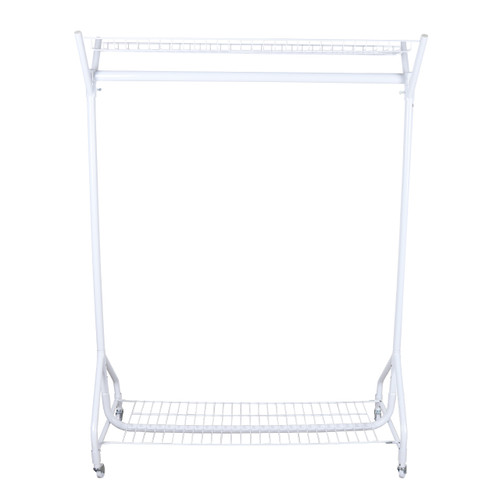 Gloss White 4ft Heavy-Duty Clothes Rail With Top and Bottom Shelf