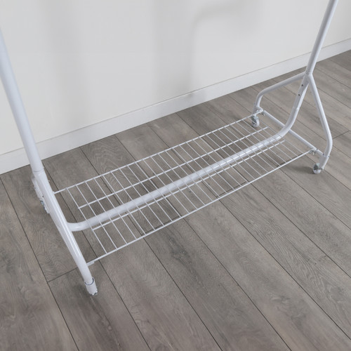 Gloss White 4ft Heavy-Duty Clothes Rail With Top and Bottom Shelf