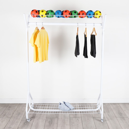 Gloss White 4ft Heavy-Duty Clothes Rail With Top and Bottom Shelf