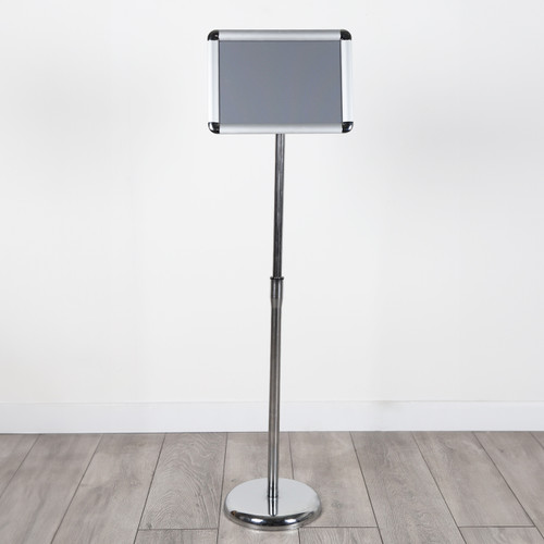 A4/A3 Silver Adjustable Floor-Standing Snap Frame Sign Holder - Max height 1200mm - Portrait or landscape
