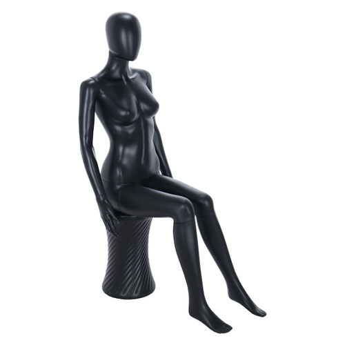 Spring Faceless Seated Mannequin - Female - Matt Black