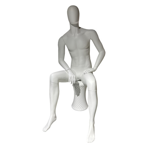 Spring Faceless Seated Mannequin - Male - Matt White
