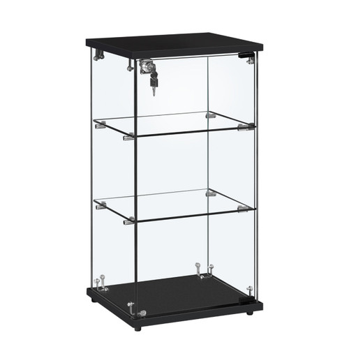 Black Countertop Showcase Display Cabinet with 2 Glass Shelves