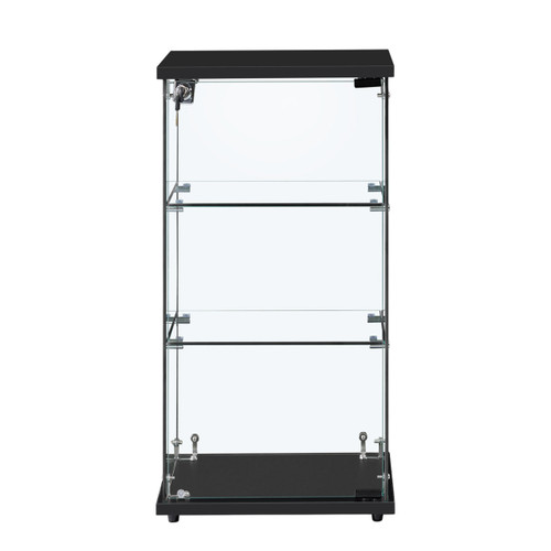 Black Countertop Showcase Display Cabinet with 2 Glass Shelves
