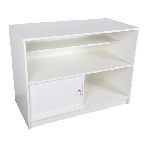 Solido White Wrap Counter with Lockable Cupboard and Shelf
