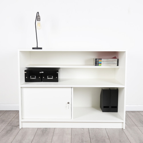 Solido White Wrap Counter with Lockable Cupboard and Shelf