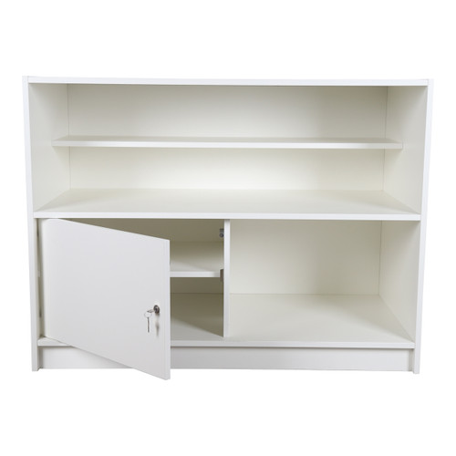 Solido White Wrap Counter with Lockable Cupboard and Shelf