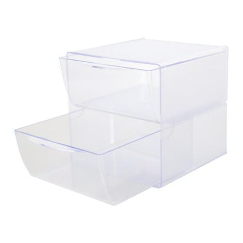 Clear Two Drawer Stackable Cube Storage Container - H152 x W152 x D184 mm