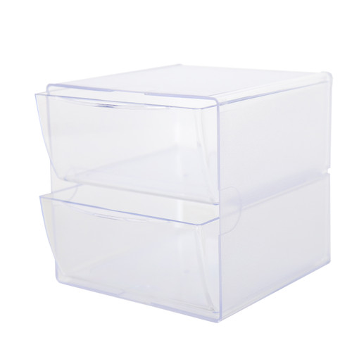 Clear Two Drawer Stackable Cube Storage Container - H152 x W152 x D184 mm