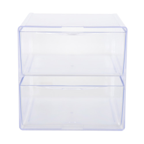 Clear Two Drawer Stackable Cube Storage Container - H152 x W152 x D184 mm