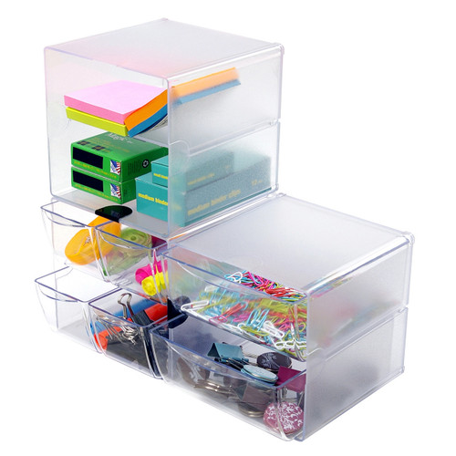 Clear Four Drawer Stackable Cube Storage Container - H152 x W152 x D184 mm